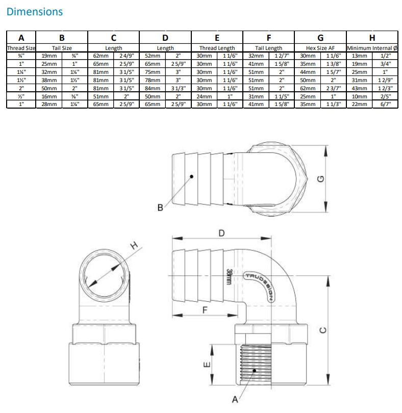 Tru Design Hose Tails 90 Deg Female